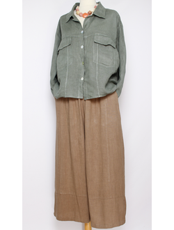 Брюки "Лён широкие2" коричневые до р.52