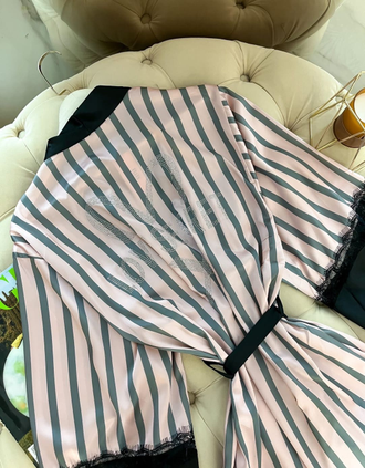 Домашняя Одежда Виктория Сикрет 4в1 серо-розовая полоска