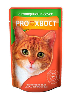Пауч Proхвост для взрослых кошек с говядиной в соусе 0,085 кг