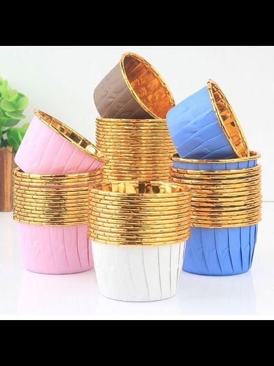 Форма бумажная/капсула для капкейков (50 шт., красные/золото), 50*40мм