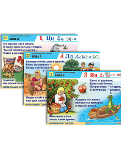 Комплект таблиц для нач. шк. "Обучение грамоте. Алфавит в загадках, пословицах" (32 таб., А1, лам.)