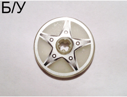 ! Б/У - Technic, Disk 3 x 3 with 5-Bolt Star Pattern (Sticker) - Set 8647, Glow In Dark Trans (2958pb034) - Б/У