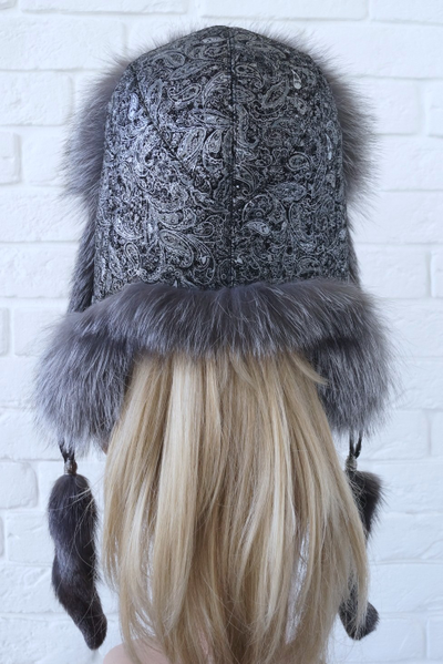 Ушанка "Полярная звезда" цвет серебро + чернобурка (копия)