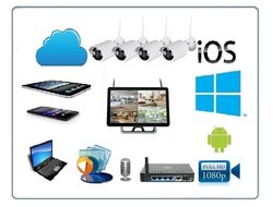 Комплект уличного WiFi/LAN  видеонаблюдения, монитор 15" с DVR и 4 беспроводные видеокамеры, Full HD