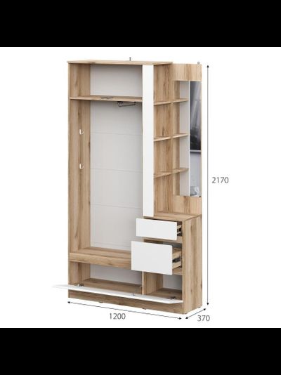 Брауни Вешалка с зеркалом Дуб Делано/Белый