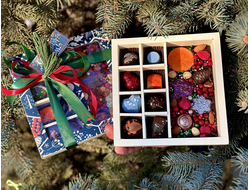 КОРПУСНЫЕ КОНФЕТЫ РУЧНОЙ РАБОТЫ ИЗ БЕЛЬГИЙСКОГО ШОКОЛАДА - 8 КОНФЕТ и 1 тематическая плитка 130 грамм - 1 набор