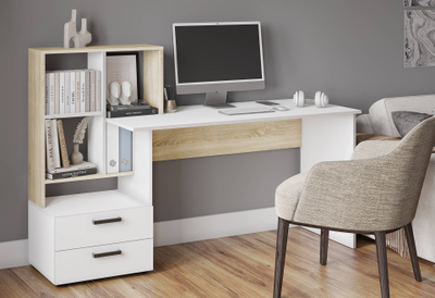 СКМ-5 компьютерный стол Сонома/Белый с тиснением