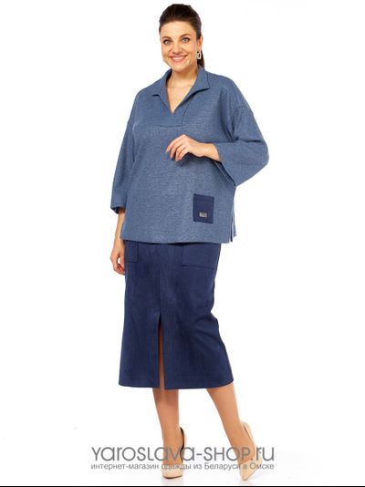 Модель: 3001.Женский 2-х предметный костюм, состоящий из трикотажной туники и юбки из замши