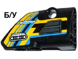 ! Б/У - Technic, Panel Fairing # 2 Small Smooth Short, Side B with Grille and Sponsor Logos on Dark Azure, Yellow and Black Background Pattern Sticker - Set 42034, Black (87086pb020) - Б/У