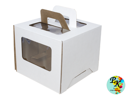 УПАКОВКА ДЛЯ ТОРТА УСИЛЕННАЯ ГОФРОКАРТОН С РУЧКАМИ И ОКНОМ  240*240*240 ММ