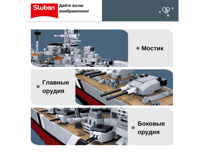 Конструктор Sluban корабль 2в1 Бисмарк и Тирпиц (1849 деталей)
