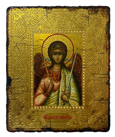 Ангел-Хранитель. Рукописная икона 9х10,5см, стилизованная "под старину"