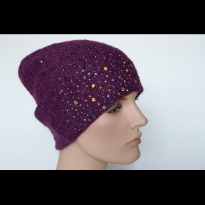Вязаная шапка стразы Сваровски Vizio Италия 6917 CL фуксия