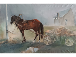 "Этюд с лошадью" холст масло Бахтиярова С.М. 1987 год