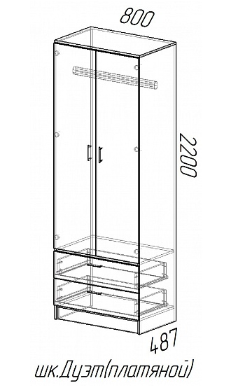 Шкаф 2-х створчатый ДУЭТ  платяной (800х2200х487)