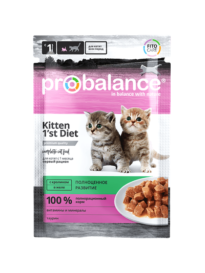 Пауч Probalance (Пробаланс) влажный корм (пауч) для котят с кроликом в желе 85 г