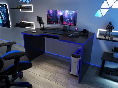 Стол геймерский С-240 черный шагрень/синий