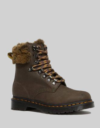 Зимние ботинки Dr. Martens 1460 SERENA COLLAR STREETER & MILO FUR KHAKI GREY & BROWN