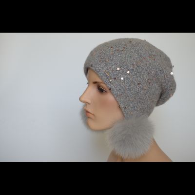 Лиловая вязаная шапка ушанка с помпонами Vizio Италия 6442 РР 66