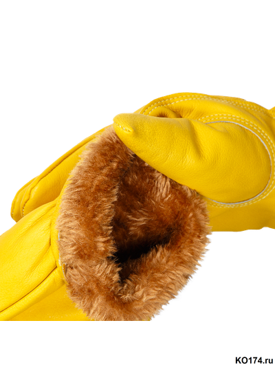 Перчатки цельнокожаные утепленные желтого цвета Force GOLD Zima, утеплитель мутон