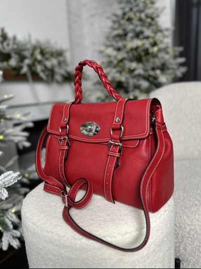 Женская сумка портфель из натуральной кожи красного цвета, Vera Pelle Italy. Арт. 024585