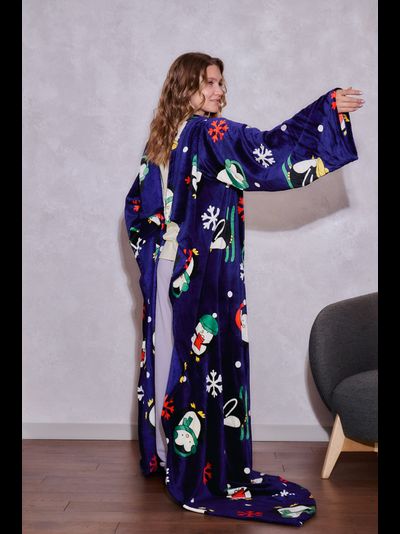 Плед с рукавами &quot;Веселые пингвины&quot; из микрофибры (велсофта)