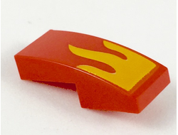 Slope, Curved 2 x 1 x 2/3 with Bright Light Orange Flame Pattern, Red (11477pb069 / 6250977)