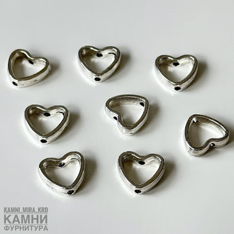 Сердечки-рамки 10,6х11,8 мм, цвет серебро, цена за штуку