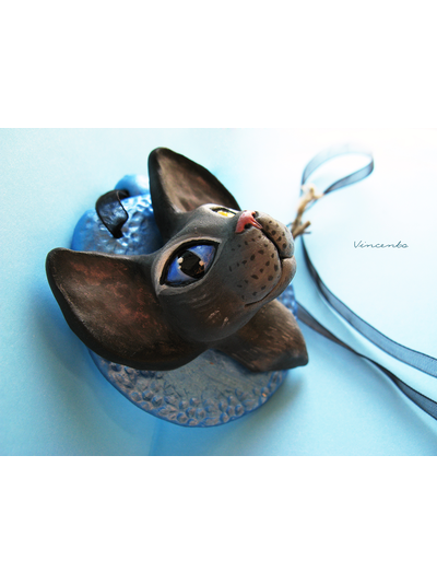 Лунный котик. Необычная подвеска с кошкой из полимерной глины