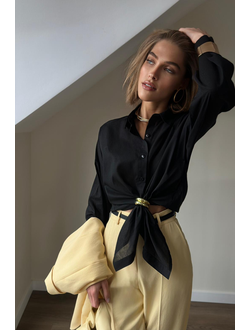 Блуза из хлопка свободного кроя (черная)