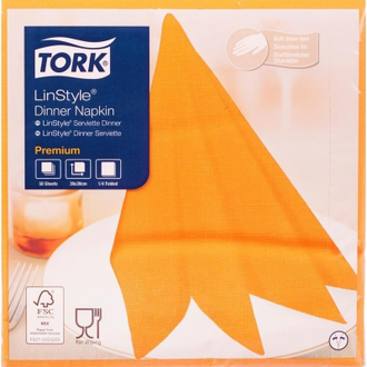 Салфетки Tork LinStyle Premium 39х39, оранжевые 50шт/уп 478851