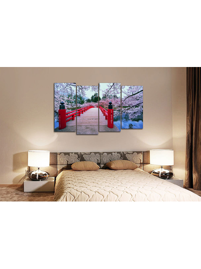 Модульная картина "Цветущий мостик. Сакура"