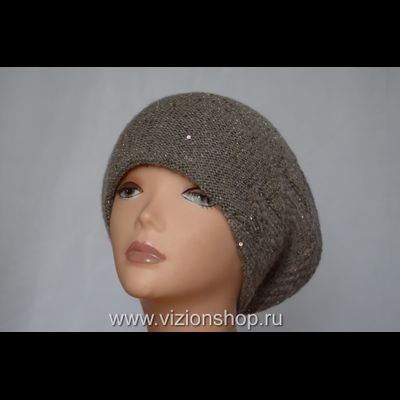 Орехово - розовый женский вязаный берет Vizio Италия 6509