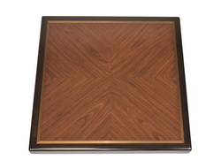 Rosewood Veneer in Box Pattern with ½” Metal Accent Inlay and Stained Maple Wood Edge