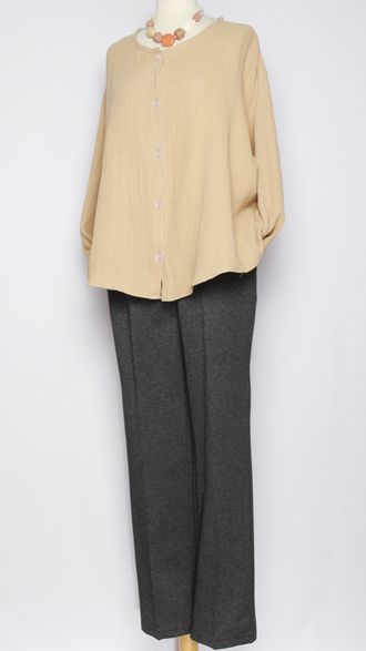 Рубашка Бохо "Муслин без ворота" бежевая, чёрная р.50-60