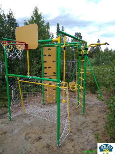 Детский уличный металлический комплекс 7 зеленый-желтый + гнездо 60 см