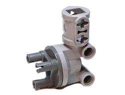 Technic, Steering Wheel Hub Holder / Shock Absorber Head with 2 Pin Joiners and Shaft with 2 Axle Holes with Dark Bluish Gray Wheel Hub 3 Pins Round  69636 / 92909 , Light Bluish Gray (69636c01)