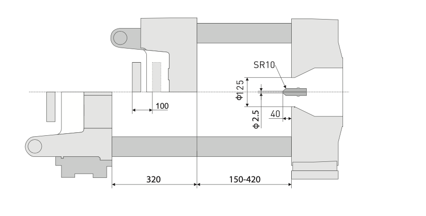 Схема узла смыкания полностью электрического термопластавтомата SE-900V/130
