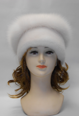 Женская шапка норковая Ретро с помпоном  лилия натуральный мех зимняя, белый жемчуг  арт. Арт. Ц-0227