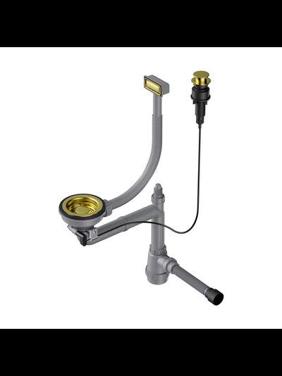 Арматура с клапаном-автоматом для одночашевых моек с прямоугольным переливом и декоративным элементом для корзины WK-1-A LG