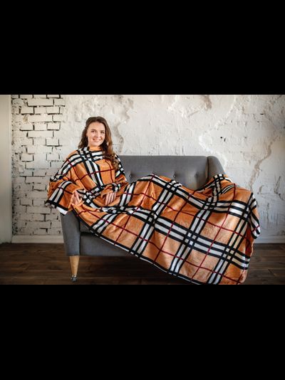 Плед с рукавами &quot;Клетка&quot; из микрофибры (велсофта)