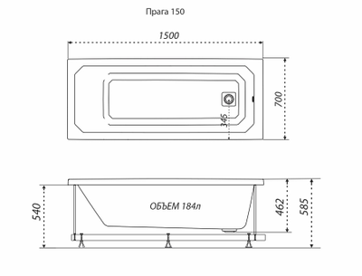 Акриловая ванна Triton Прага 150х70 с каркасом
