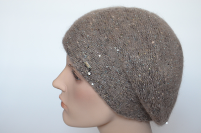 Ореховый меланжевый берет с пайетками Vizio Италия 6926