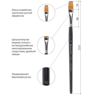 Кисть художественная профессиональная BRAUBERG ART "CLASSIC", синтетика мягкая, под колонок, плоская, № 12, короткая ручка, 200701