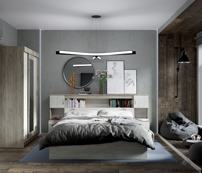 Бася (Басса) КР 552 кровать с закроватным модулем Крафт белый/Крафт серый (с настилом)