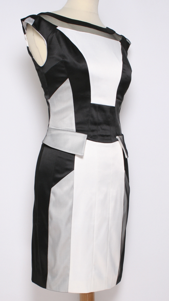 ПЛАТЬЕ АТЛАСНОЕ "К. М."комбинированное чёрно-белое р.40-48