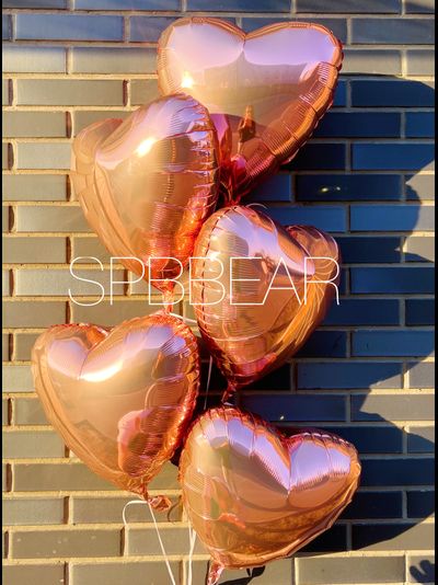 Фольгированные шары Сердца 5 штук розовое золото