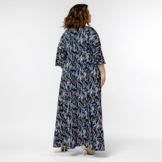 Платье длинное, с разрезом ЛТ 248412 принт- темно-синий