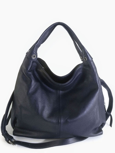 (АРТИКУЛ: 10048/2) СУМКА МЕШОК, БОЛЬШАЯ, НАТУРАЛЬНАЯ КОЖА, ТЕМНО-СИНЯЯ, С ПЛЕЧЕВЫМ РЕМНЕМ