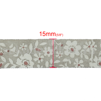 лента хлопчатобумажная "Цветы", ширина-15 мм, цвет-светло-серый, отрез-1 метр